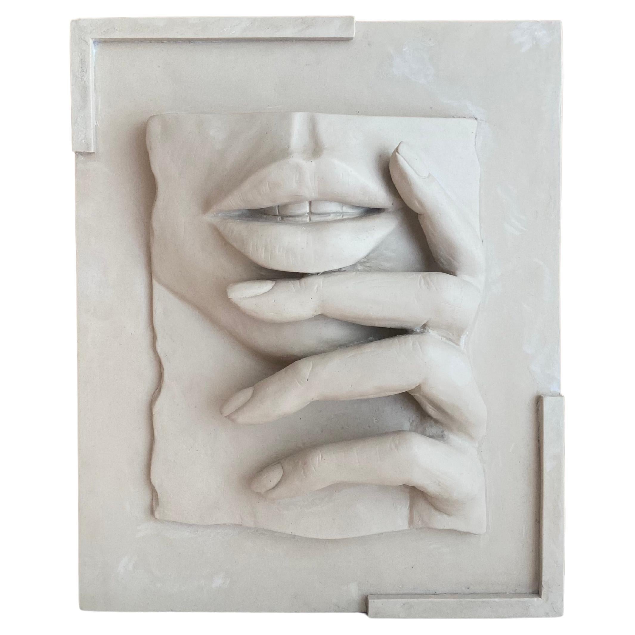 Marcela Cure Female Face and Hand Wall Art Sculpture Resin and Stone - Number 23 For Sale