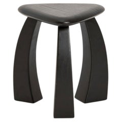arched curved solid wood Arc de Stool '37, handmade 3 legs black