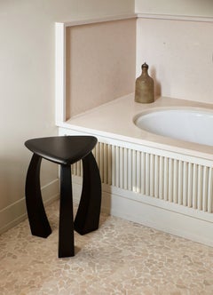 handmade Arc de Stool '52 in solid wood black varnish, curved legs