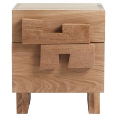 Douro Bedside Table by Project 213A, Solid Oak, sculptural gouged handles