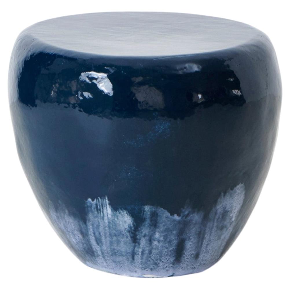 navy blue handmade Ceramic Side Table organic shape