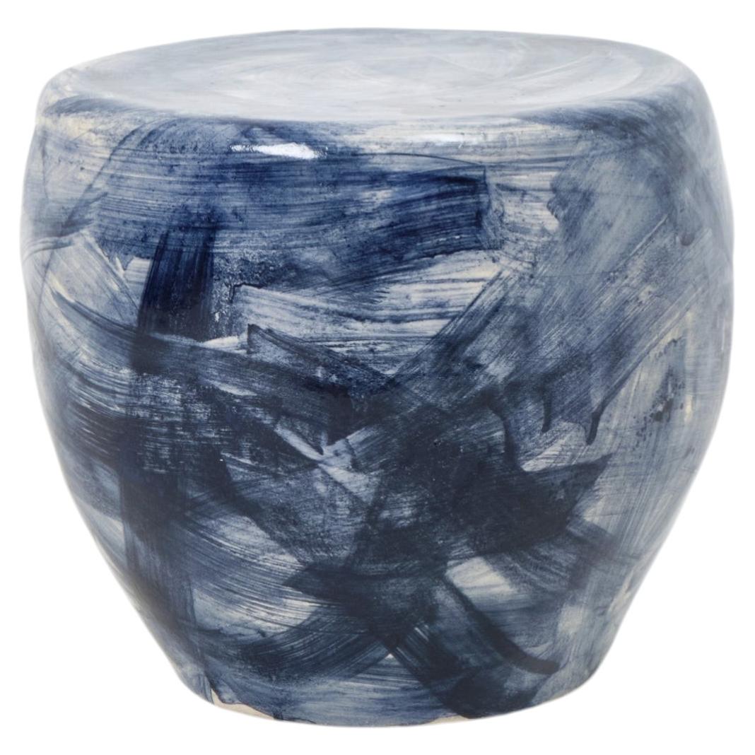 blue Hand-Sculpted Ceramic Side Table by Project 213A, organic Modern Design For Sale