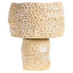 Casa ceramic textured table Light, handmade in beige organic round shape