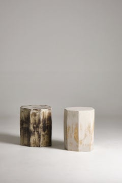 white cream handmade Ceramic Side Table Tall - Geometric shape