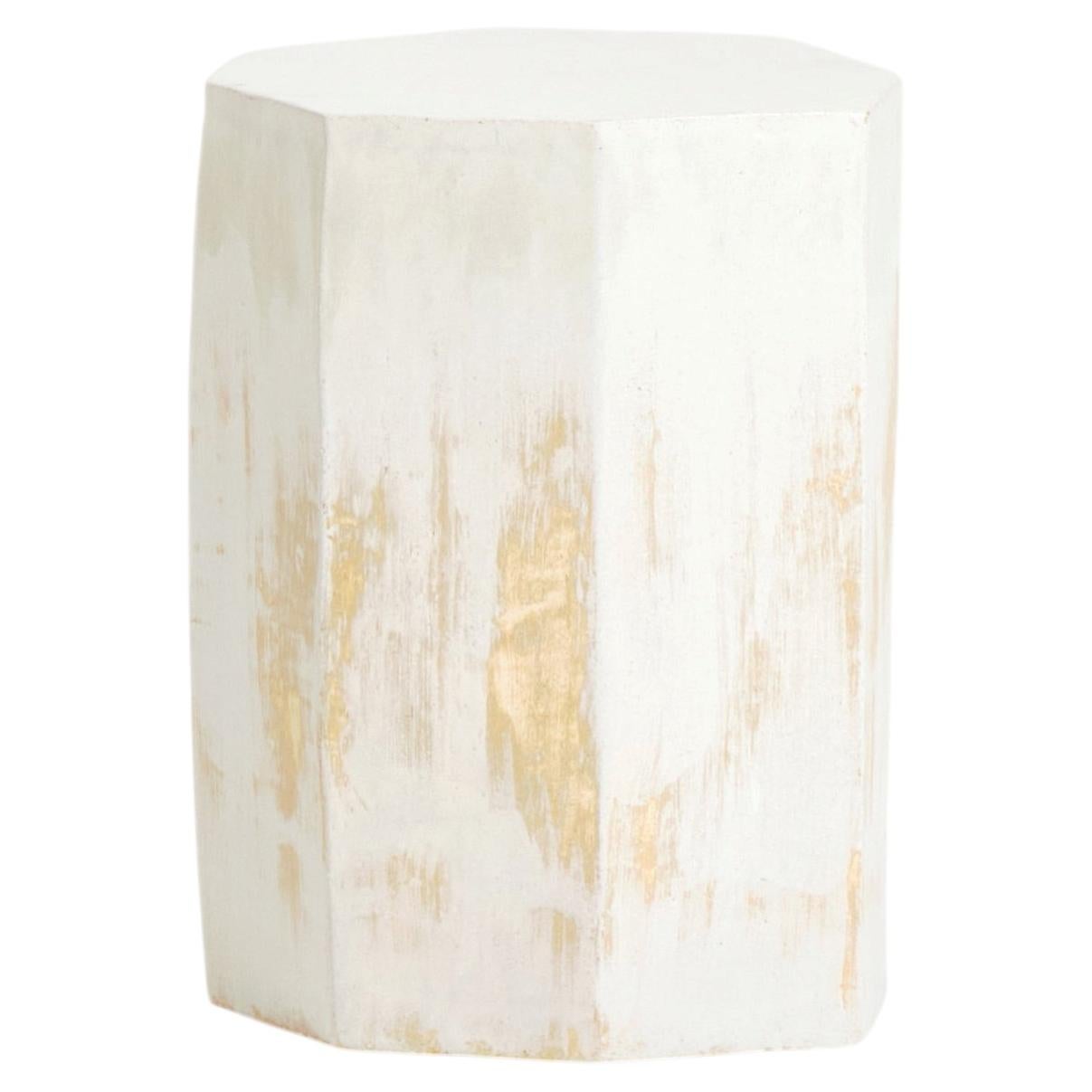 white cream handmade Ceramic Side Table Tall - Geometric shape