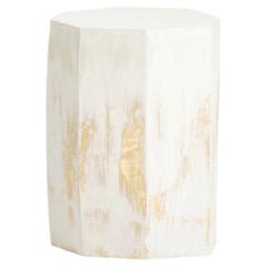 white cream handmade Ceramic Side Table Tall - Geometric shape