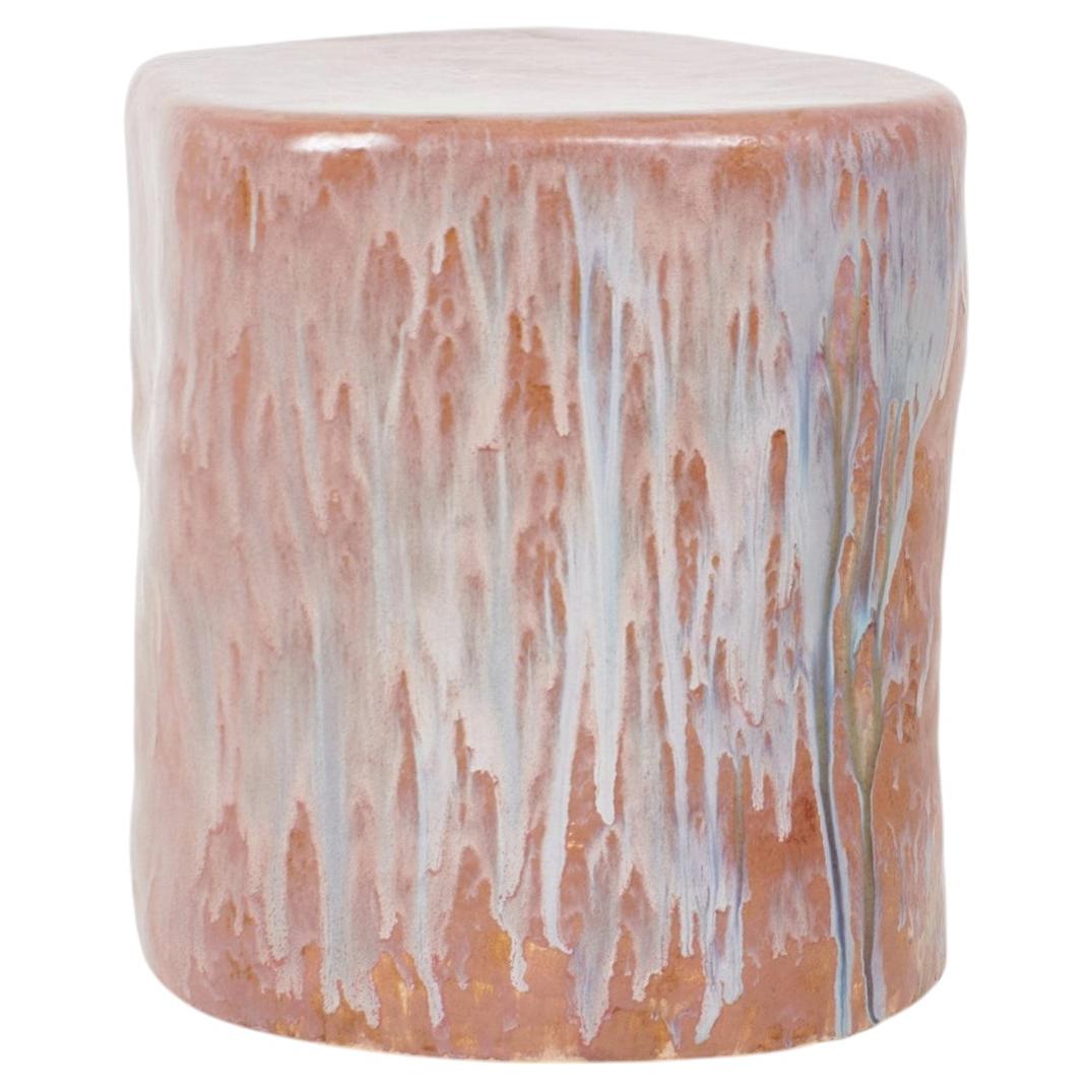 artistic handmade Ceramic Side Table pink with blue (medium)