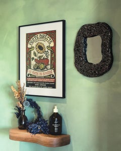 textured ceramic Massa Mirror, handmade small brown glaze