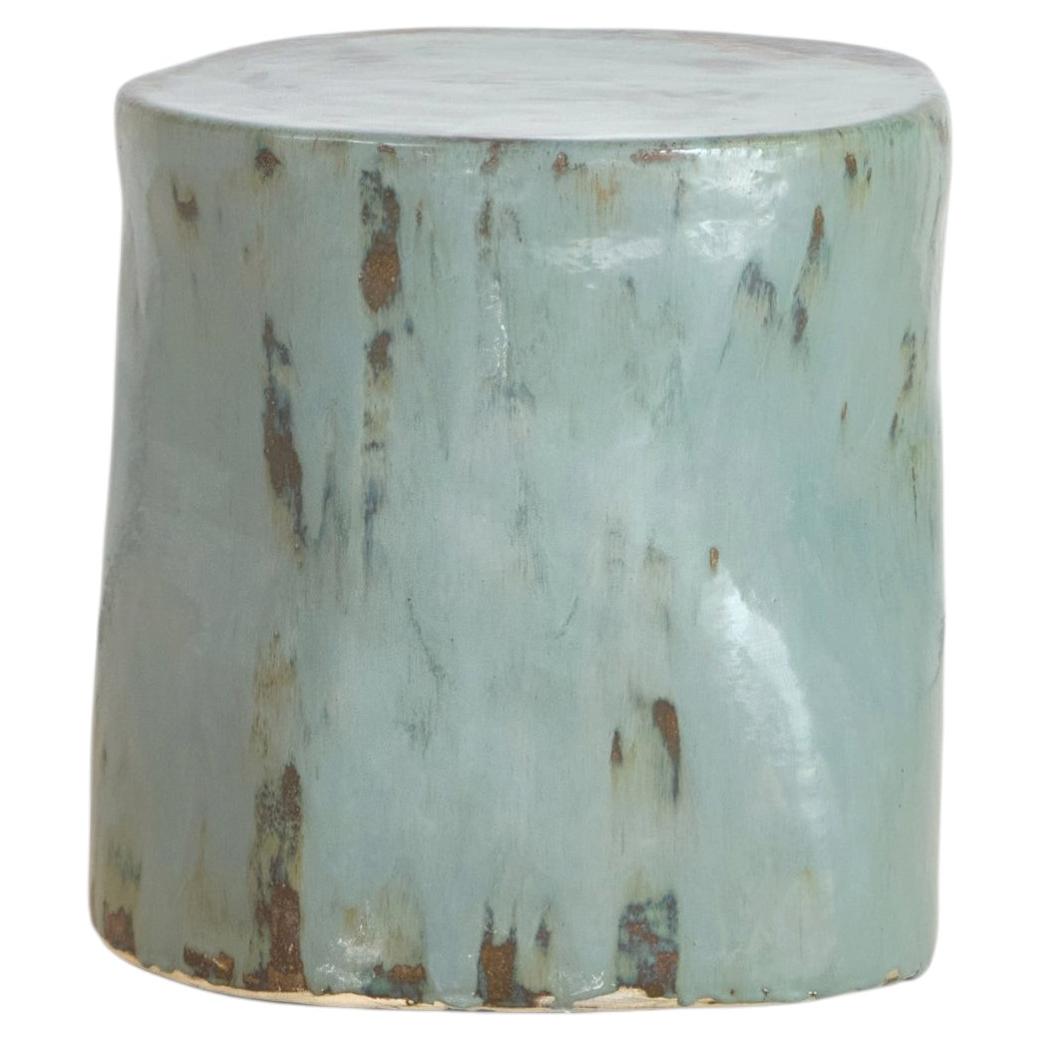 handmade ceramic side table in light green organic shape