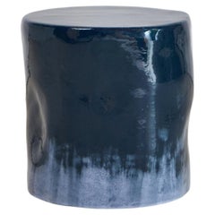 Ceramic Side Table - Navy BW - Handmade - glazed - nightstand - sculptural