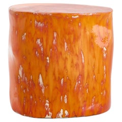 Ceramic Side Table - Orange - Handmade - glazed - nightstand - sculptural