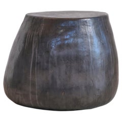 Curved organic side table - Gunmetal Grey - clay - handmade - glazed - stool