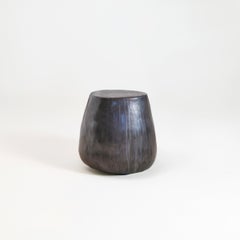 Curved organic side table - Gunmetal Grey - clay - handmade - glazed - stool