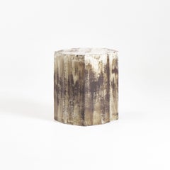 Geometric ceramic side table - Birch - handmade - glazed - stool - sculpted