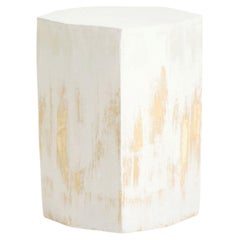 Geometric ceramic side table - Brushed white gold - handmade - glazed - stool