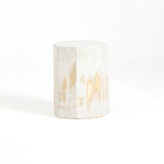 Geometric ceramic side table - Brushed white gold - handmade - glazed - stool