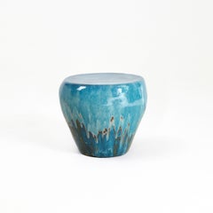 Ceramic rounded side table medium - Teal - handmade - artisanal