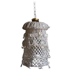 Large Vintage Highly Embellished Crystal Beaded Cloche Chandelier Light Fitting