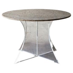 Vintage Granite Topped Circular Dining Table with Lucite Cruciform Base