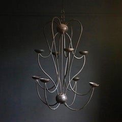 Vintage Bespoke Wrought Iron Candle Chandelier, c. 1950s