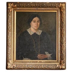 Original Oil on Canvas Portrait Painting of a French Woman, 19th Century