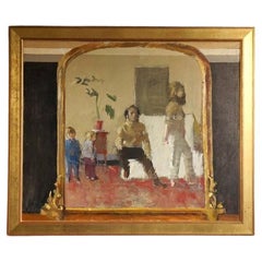 Family Portrait, Vintage Oil on Canvas Painting by John G. Boyd, 1970s