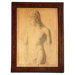 Original French Drawing of a Classical Figure, Antique 19th Century