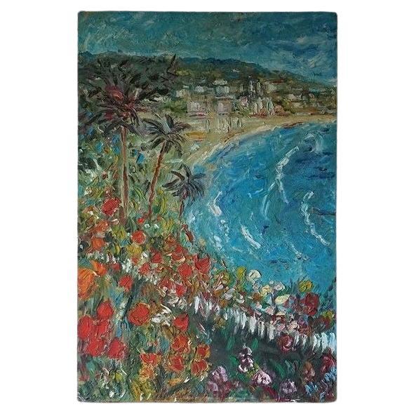 Large Impressionist Seascape Depicting the Côte d'Azur Original Painting, 1960s