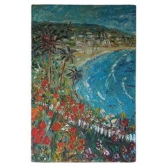 Impressionist Seascape Depicting the Côte d'Azur, Vintage Original Oil on Canvas