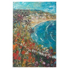 Large Impressionist Seascape Depicting the Côte d'Azur Original Painting, 1960s