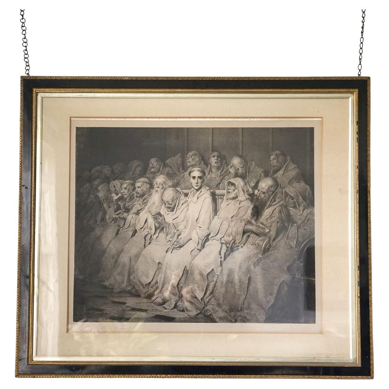 'The Neophyte', Large Signed Antique Etching by Gustave Doré, 19th Century