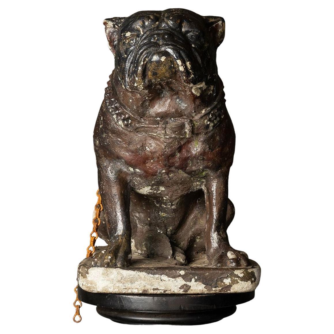 British Vintage Reconstituted Stone English Bulldog Garden Statue Figure c. 1920s For Sale