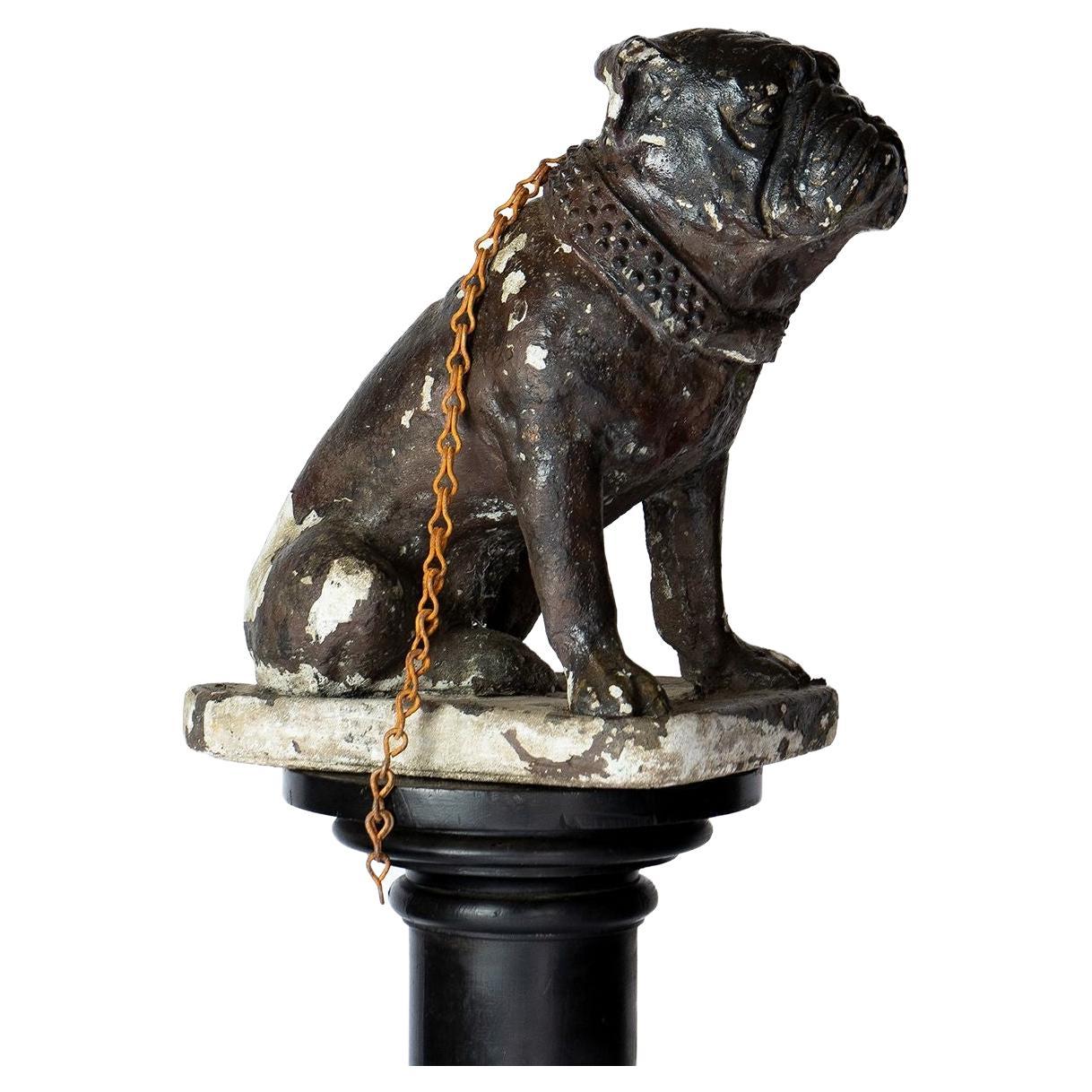 Vintage Reconstituted Stone English Bulldog Garden Statue Figure c. 1920s