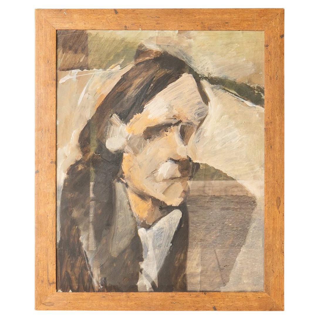 Portrait expressionniste vintage d'un homme, peinture à l'huile originale, milieu du 20e siècle