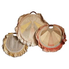 Collection of Antique South Indian Silk Embroidered Hand Fans Textile Embroidery