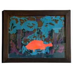 Vintage Expressionist Underwater Scene with Fish Painting, 1980s