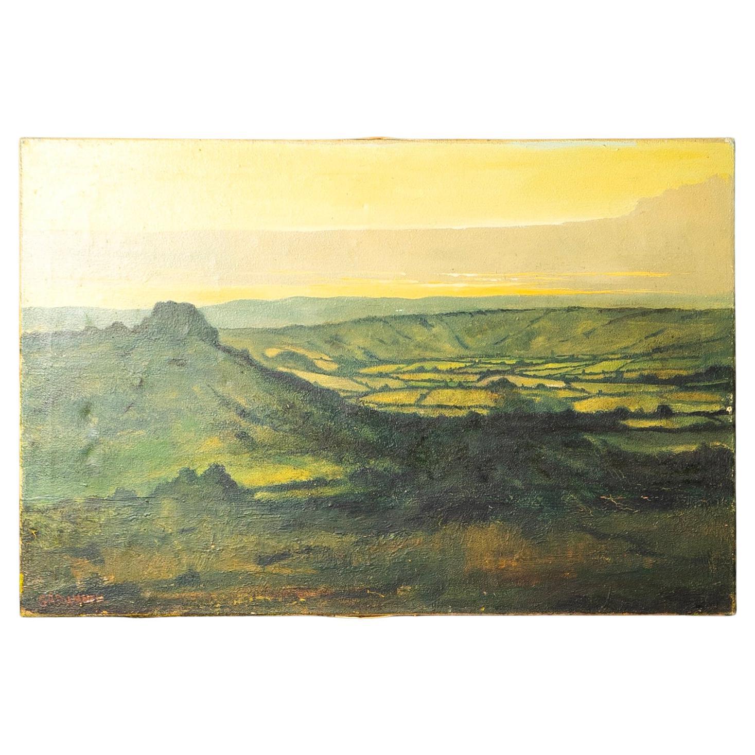 Large Rural Landscape, Antique Original Oil on Canvas Painting, 1900s