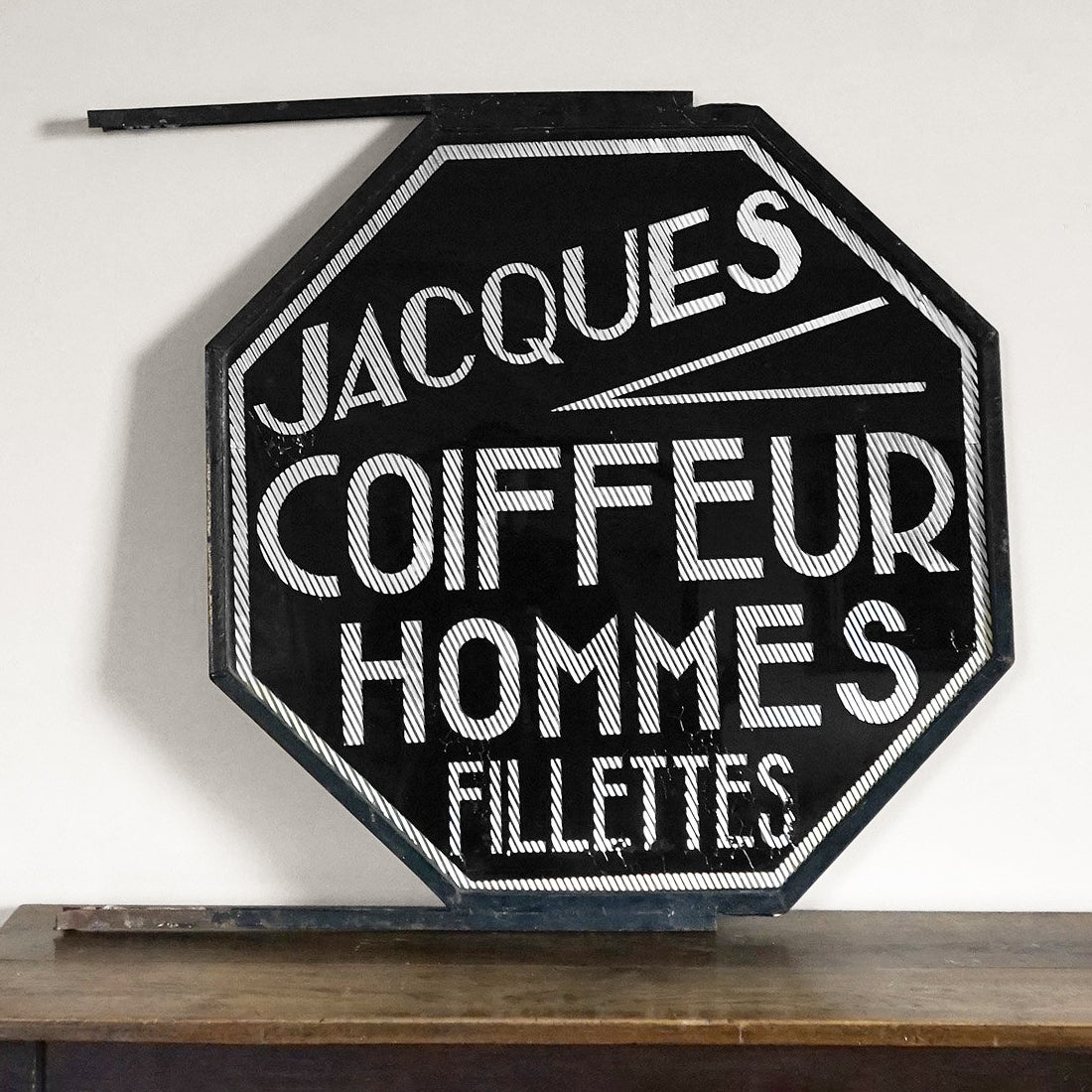 French Art Deco Vintage Glass Hairdressing Salon Advertising Sign c.1930s Barber