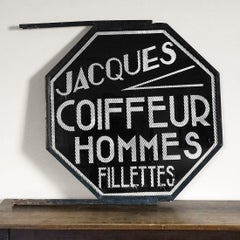 French Art Deco Vintage Glass Hairdressing Salon Advertising Sign c.1930s Barber