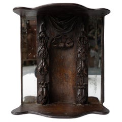 Antique Niche à panneau en chêne sculpté, étagère murale à miroir, 17e siècle