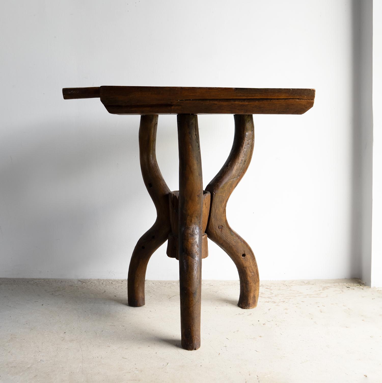 Hand-Carved Antique Rustic French Dough Trough Side Table, Primitive Organic Form For Sale