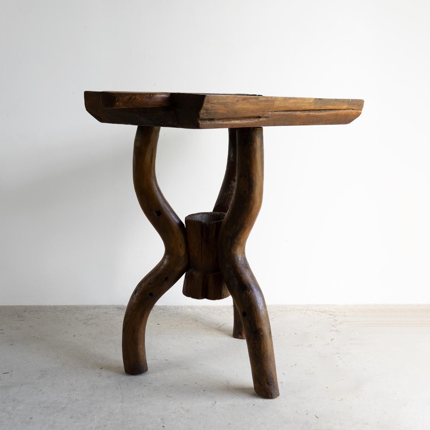 20th Century Antique Rustic French Dough Trough Side Table, Primitive Organic Form For Sale