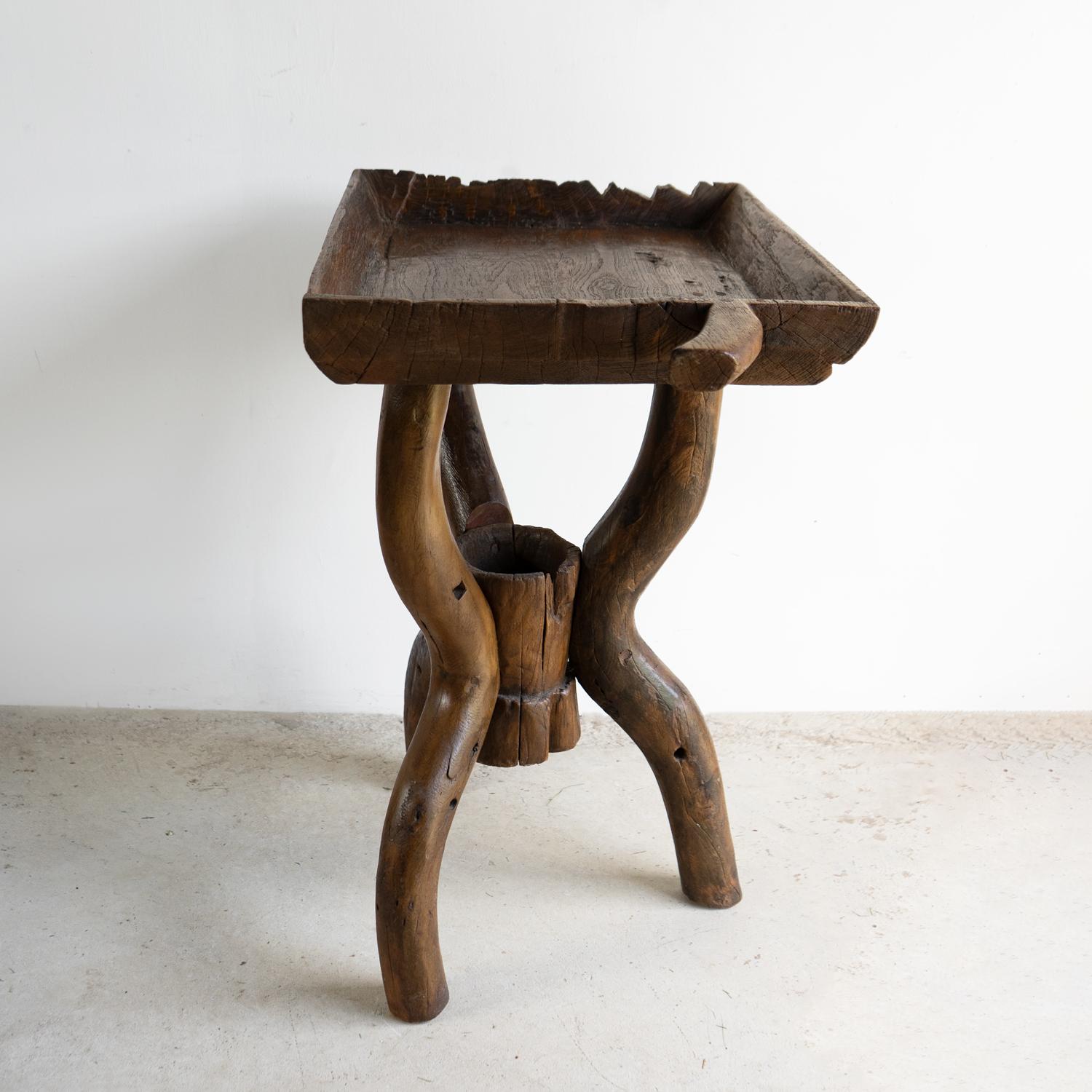 Antique Rustic French Dough Trough Side Table, Primitive Organic Form For Sale 1