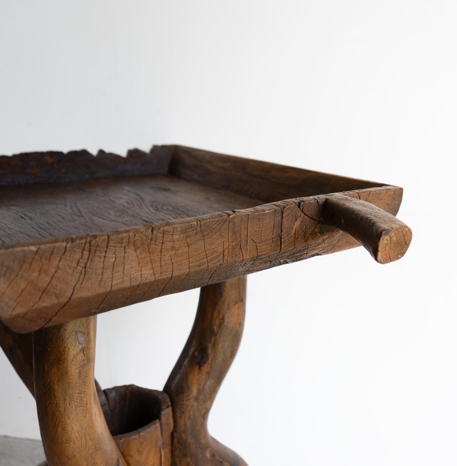 Antique Rustic French Dough Trough Side Table, Primitive Organic Form For Sale 3