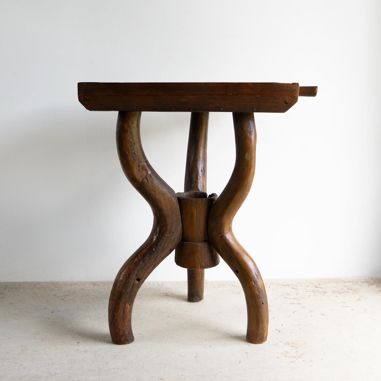 Antique Rustic French Dough Trough Side Table, Primitive Organic Form For Sale 4