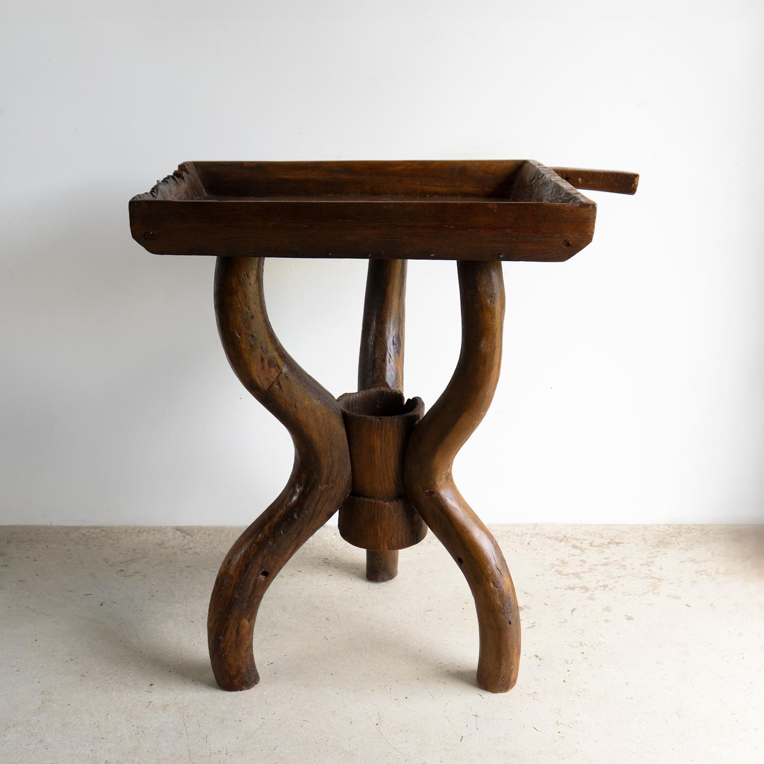 Antique Rustic French Dough Trough Side Table, Primitive Organic Form For Sale 5