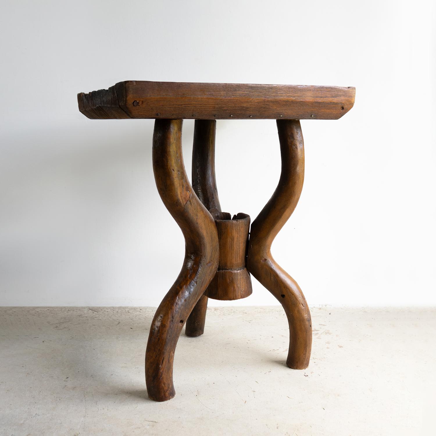 Antique Rustic French Dough Trough Side Table, Primitive Organic Form For Sale 8