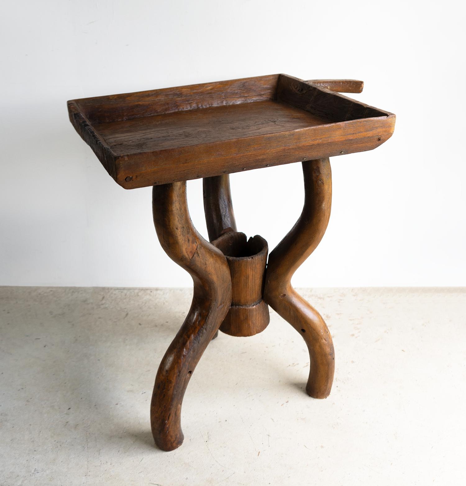 Antique Rustic French Dough Trough Side Table, Primitive Organic Form For Sale 9