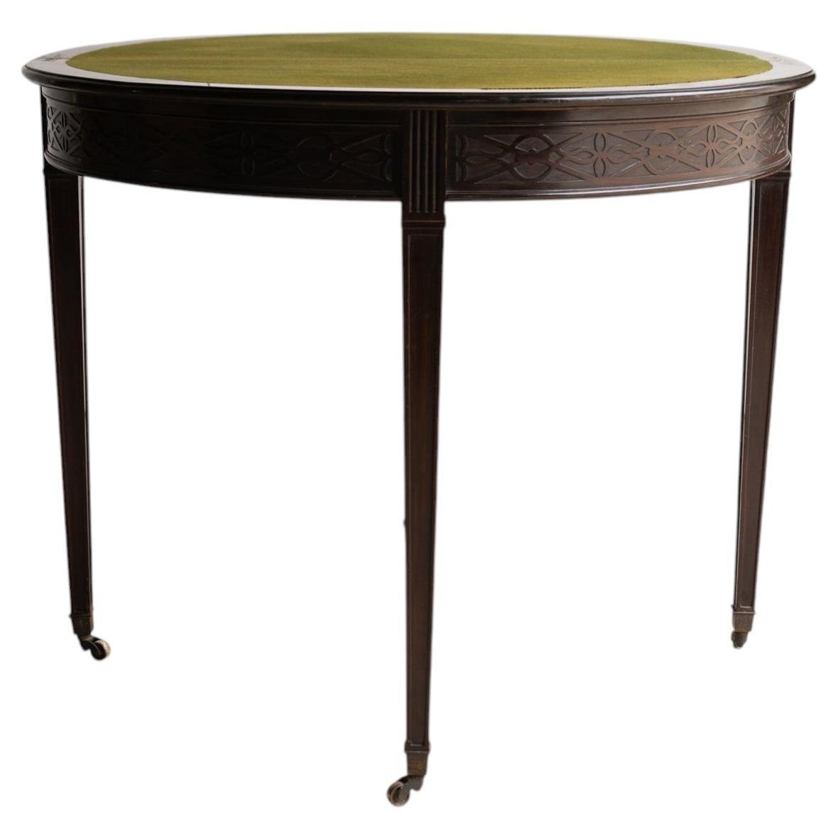 Antique Carved Mahogany Demi Lune Card Table By Lamb Of Manchester, 19Th Century For Sale