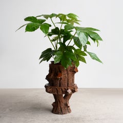 Antique Victorian Salt Glazed Stoneware Faux Bois Planter On Stand, 19th Century